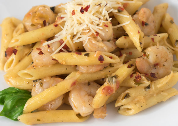 Spicy Shrimp with Penne Pasta and Herbed Cream Sauce – Curiously Culinary